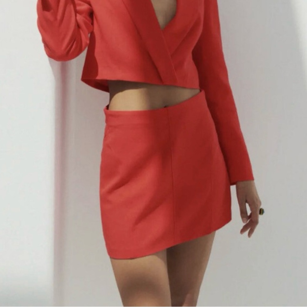 Zara Linen Blend Coral Red High Waisted Lightweight Mini Skirt Size XL NWT
